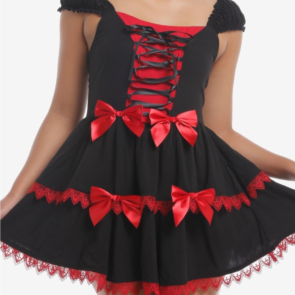 Social Collision Black & Red Bow Lace-Up Dress